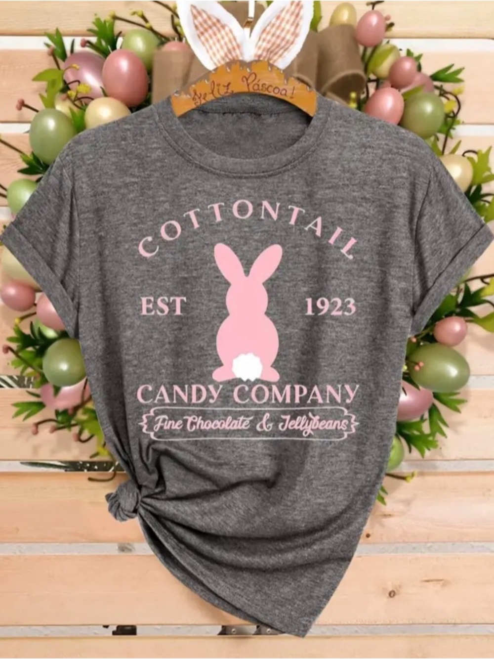 BOGO 🌸🌼 Cottontail Candy Company T-Shirt NWOT Gray - Picture 1 of 3